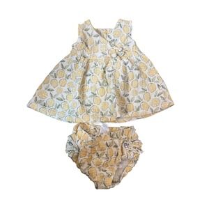 Rabbit Bear Organic Dress Set‎ Baby Girls 6-9M Lemon White Ruffle Bloomers Cute